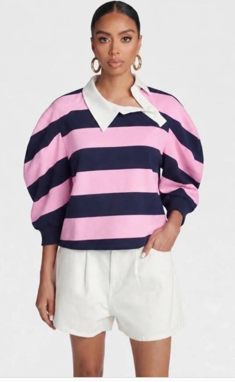 KBB by KAHLANA Cropped Rugby Stripe Pullover
